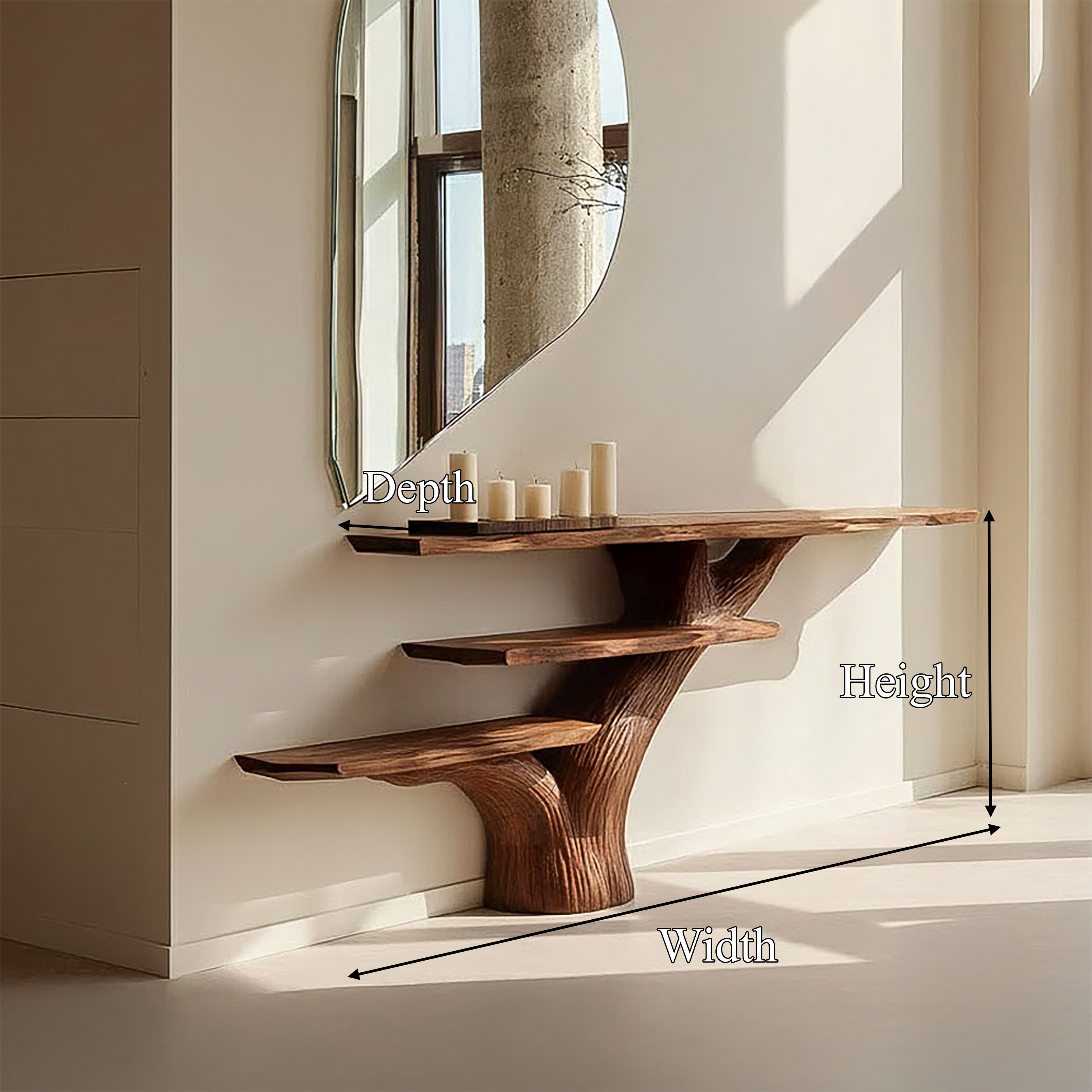 Rustic Artistic Tree Console Table Solid Wood Living Room Interior Architectural Piece SINLSACS439