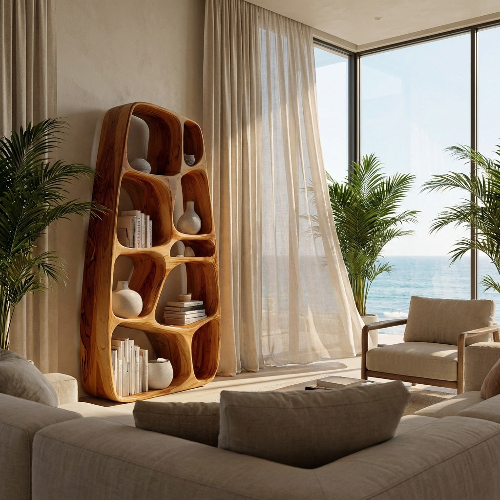Handcrafted Wooden Sculptural Bookshelf For Living Room RTTHHNBS138