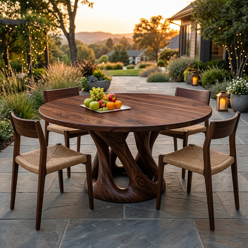 Mid Century Wooden Dining Table With Sculptural Base For Kitchen RTTHTTDN054