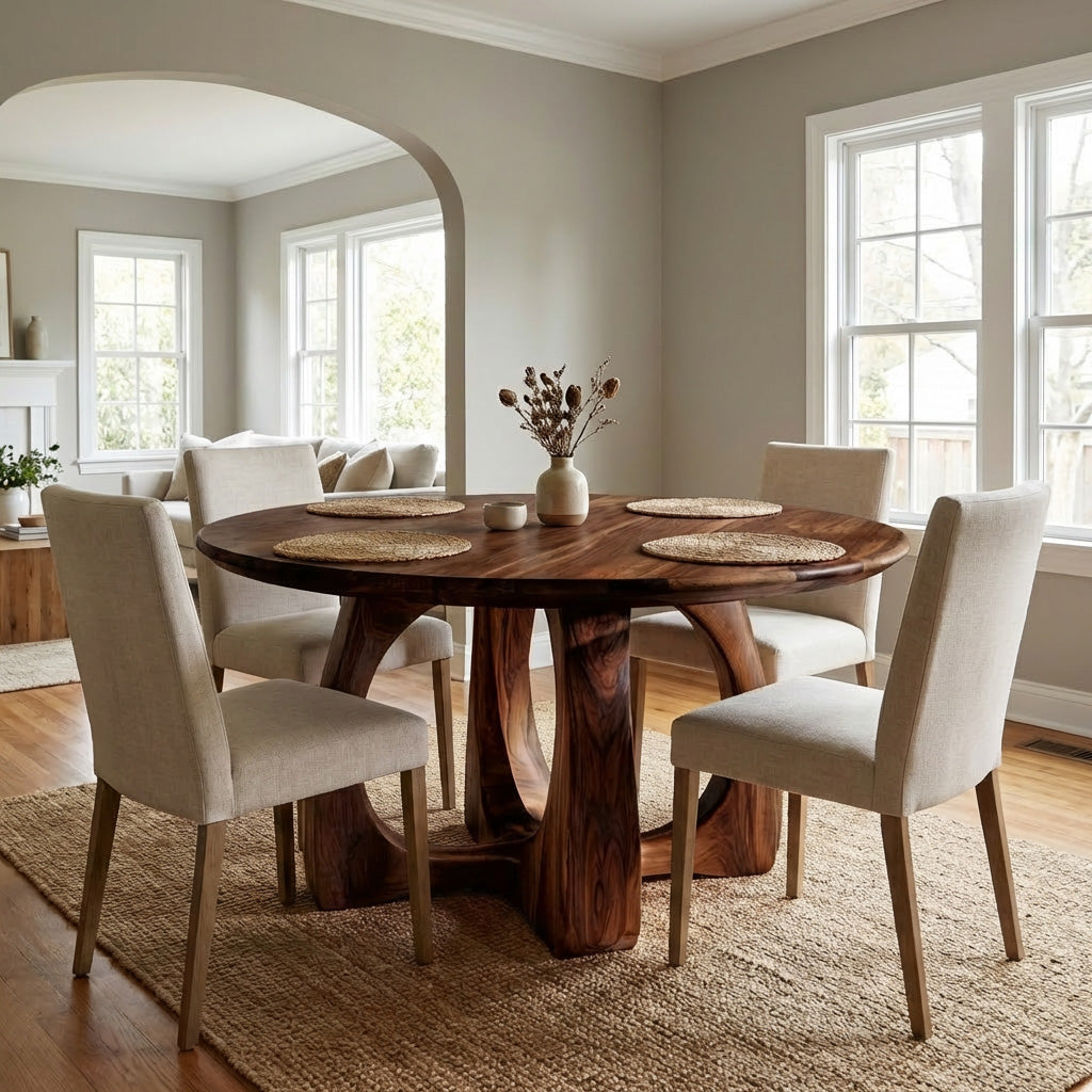 Wooden Round Dining Table With Artistic Base For Dining Room RTTHHNDN047