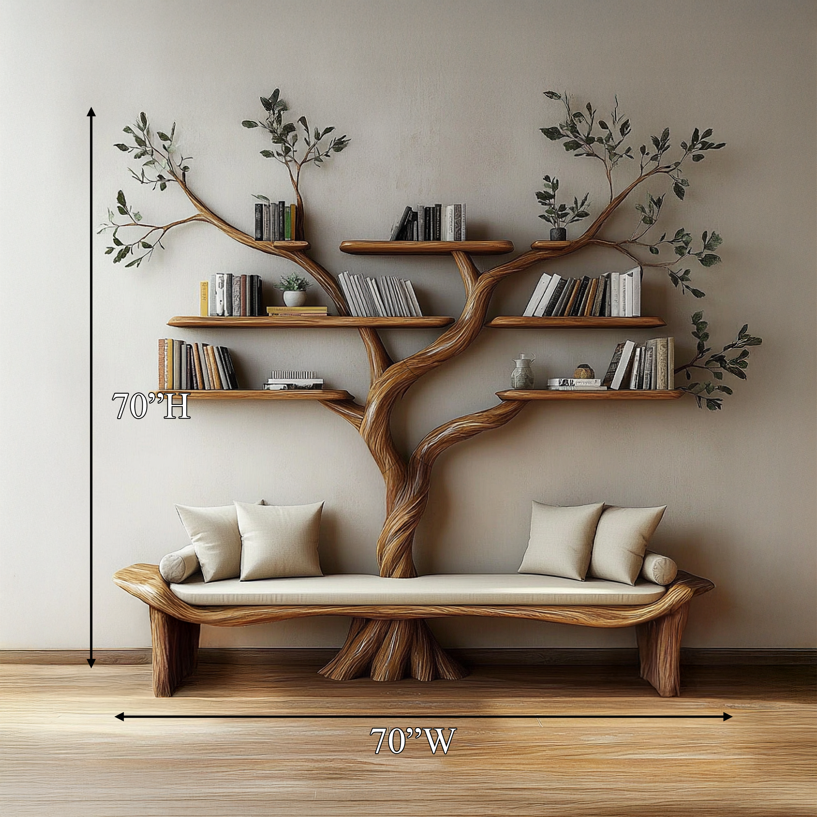 Rustic Sculptural Tree Bookshelf Bench Living Room Interior Statement Furniture SINLSATB644