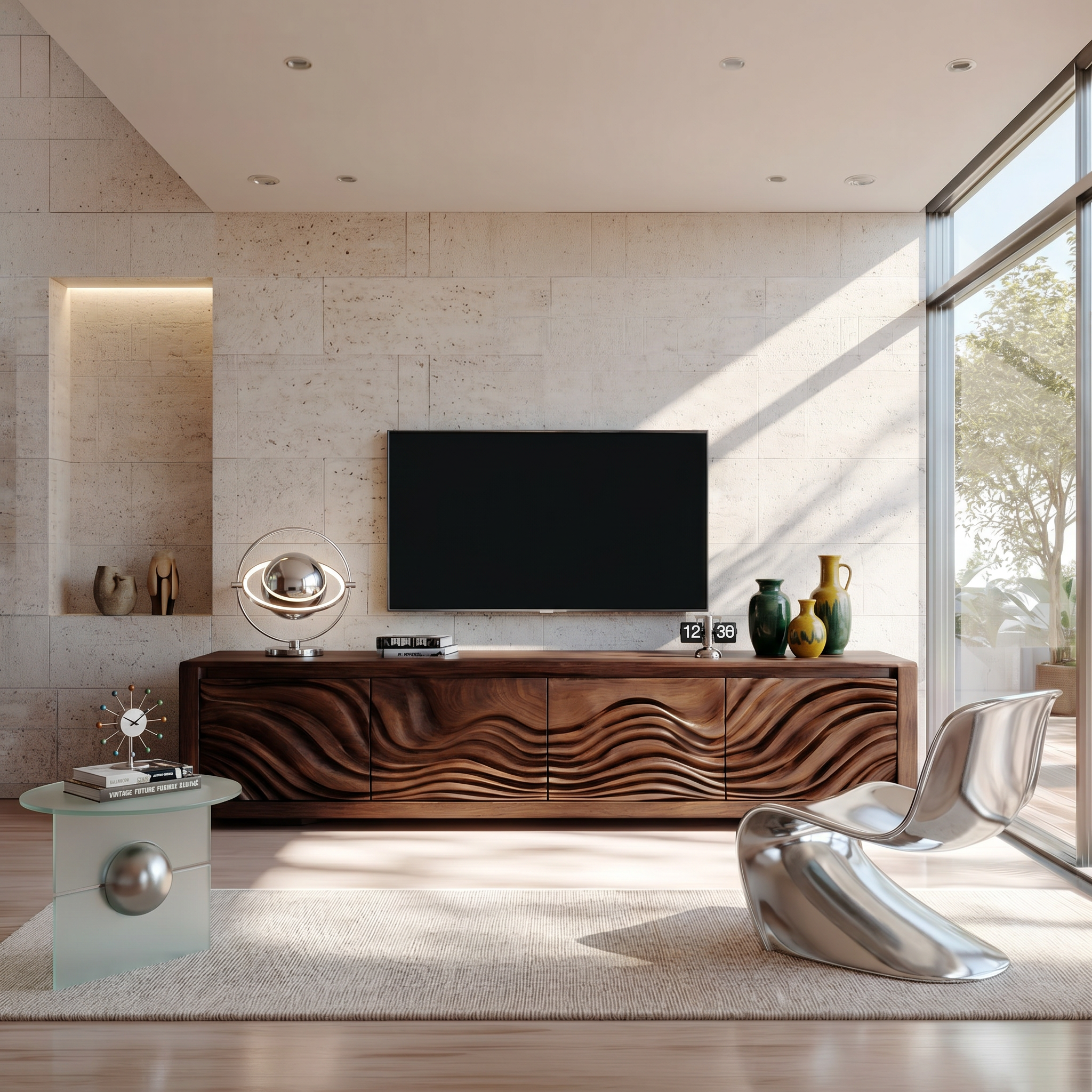 Organic Curved Media Console For Mediterranean Boho Interior SILDTTRTVC098