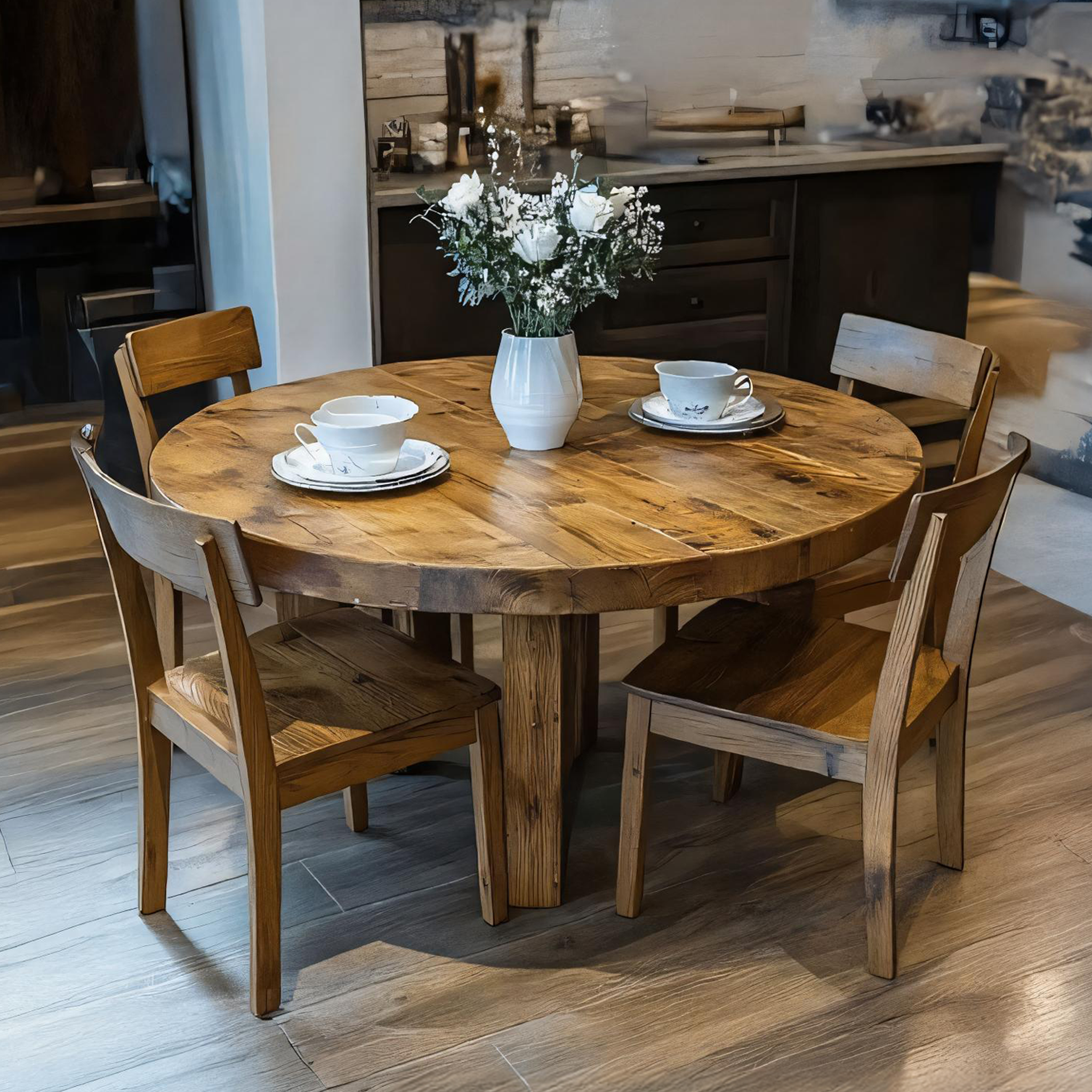 Rustic Round Dining Table Modern Dining Kitchen SINLSADT075