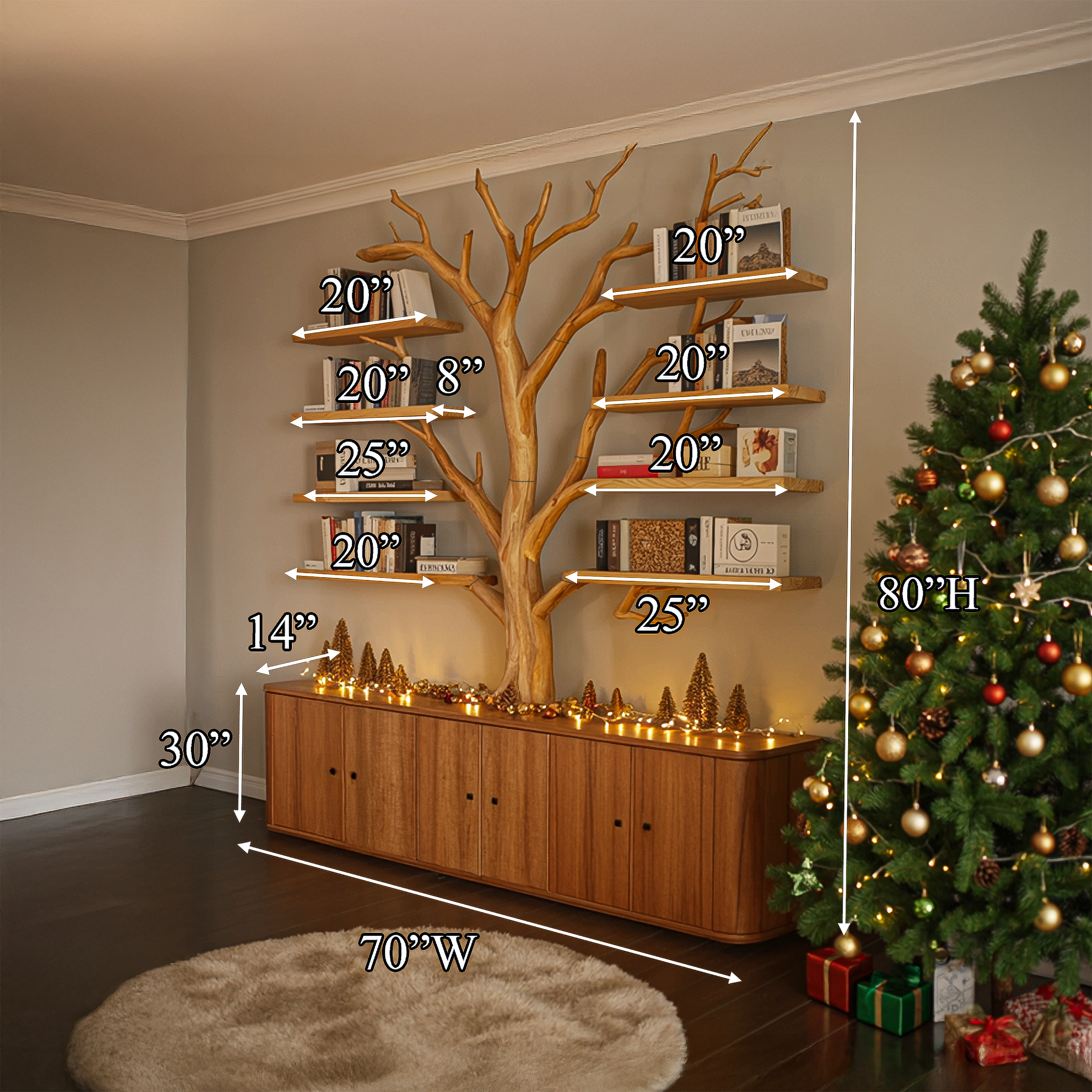 Rustic Tree Bookshelf Storage Cabinet Christmas Living Space SINLSATB547