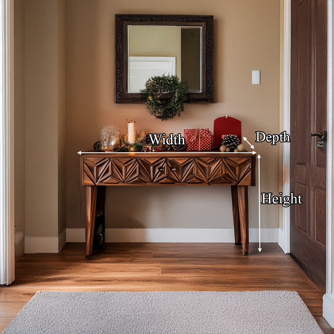 Rustic Carved Console Table Christmas Entryway Holiday Decor SINLSACS338