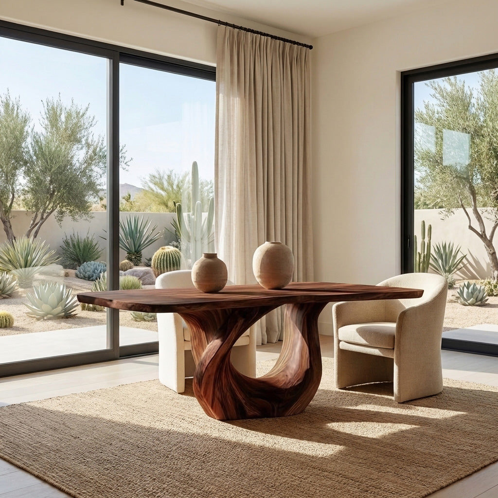 Modern Wooden Dining Table With Sculptural Base For Dining RTTHHNDN046