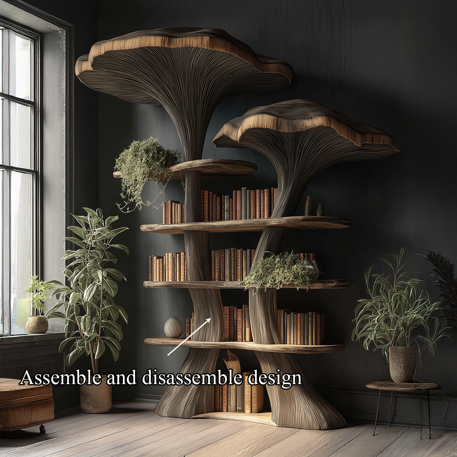 Mushroom Tree Bookshelf Wooden Nature Inspired Fantasy Gift SINLSATB184