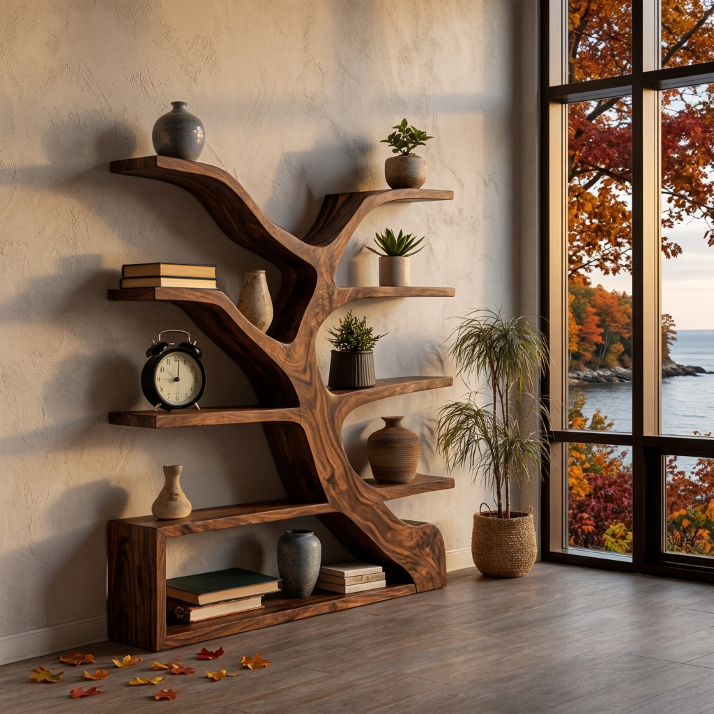 Organic Wooden Bookshelf Branch Form For Home Interior RTTHTTBS113