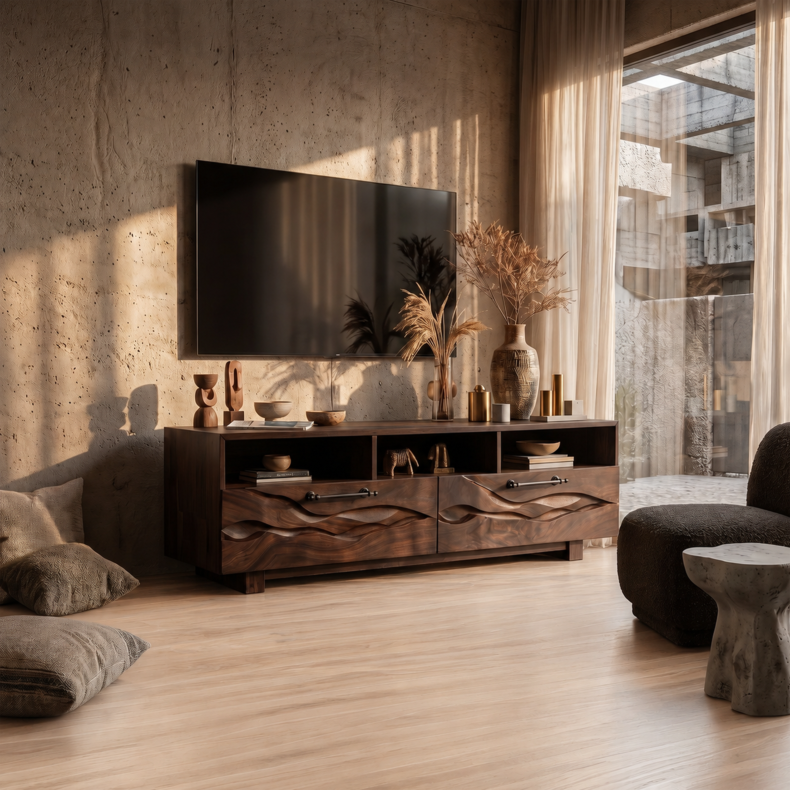 Organic Curved TV Cabinet For Modern Lake House Interior SILDTTRTVC096