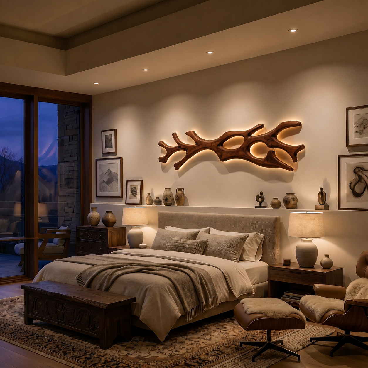 Wooden Lamp Flowing Organic Root Design For Above Bed Decor RTTHTTLAM059
