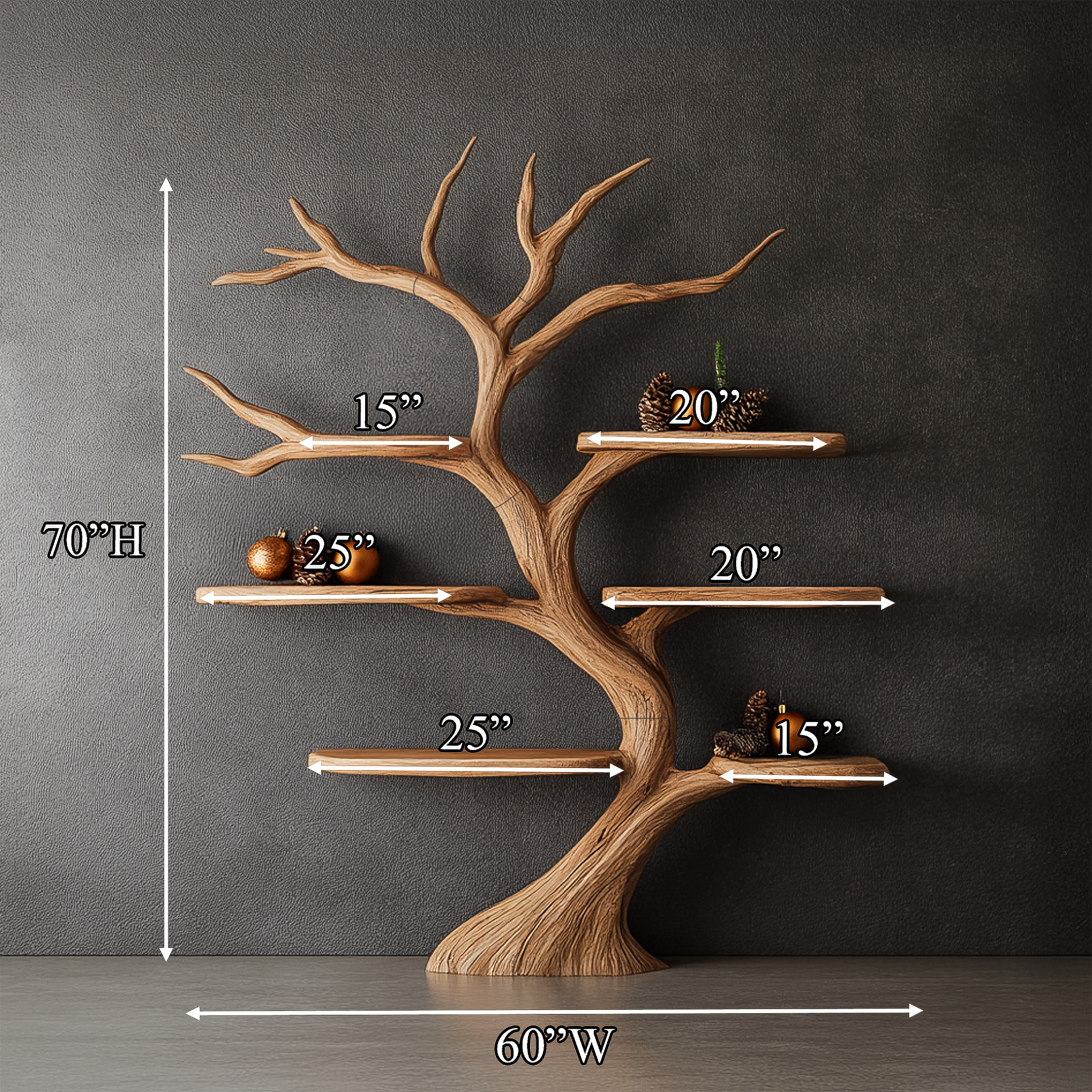 Rustic Organic Tree Shelf Christmas Living Room SINLSATB558