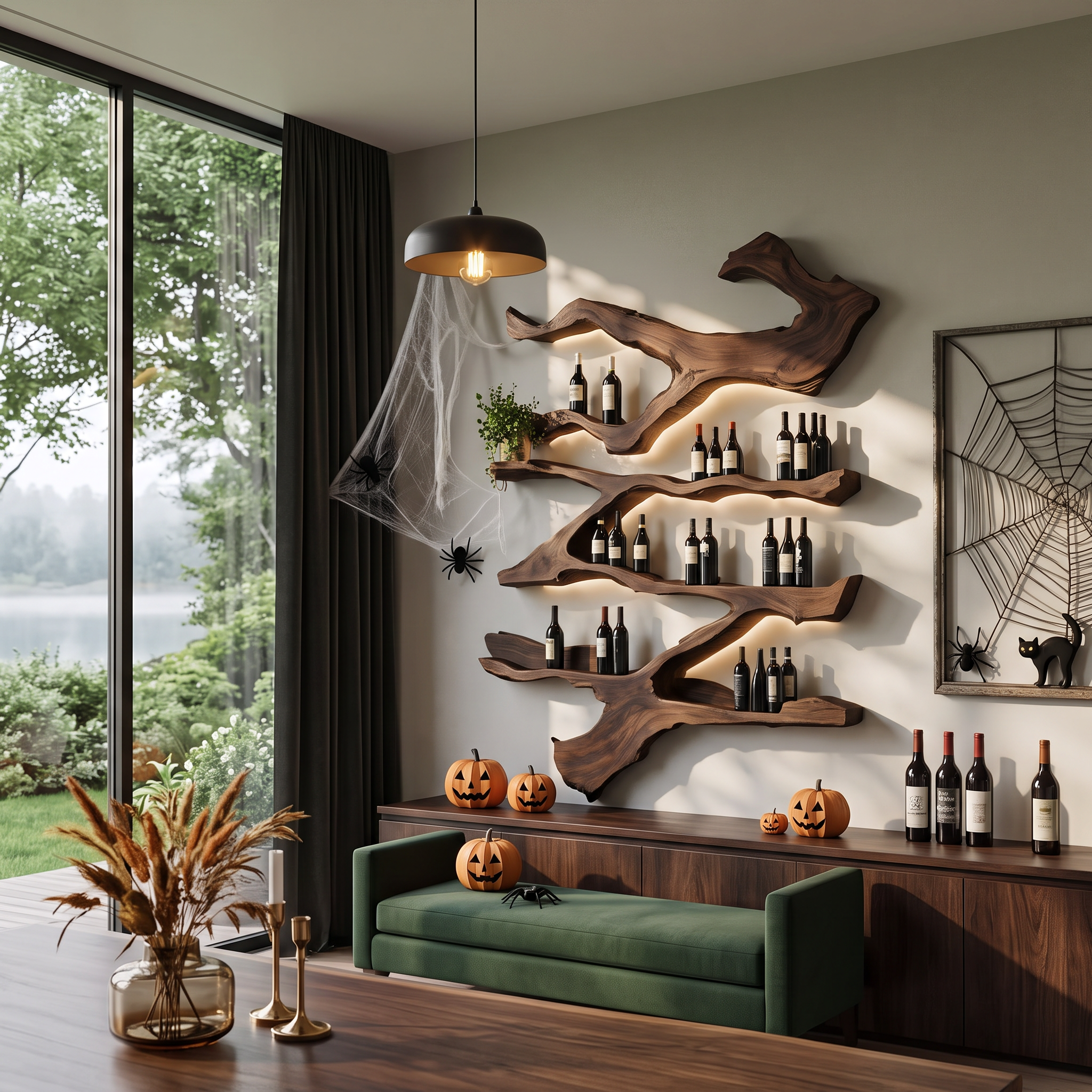 Farmhouse Wooden Live Edge Wine Holder For Kitchen Halloween Decor SILDTTRHWH001