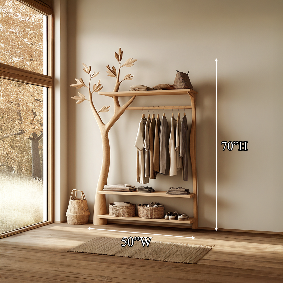Rustic Tree Clothing Rack Entryway Bedroom Storage SINLSATCR034