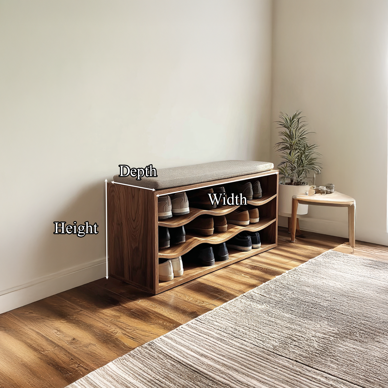 Midcentury Shoe Organizer Bench Entryway SINLSASB036