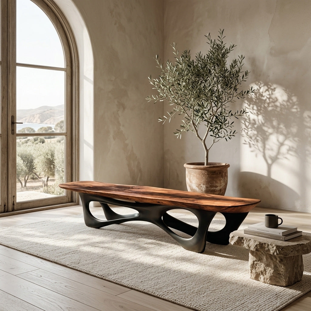 Curved Wooden Statement Bench For Modern Apartment RTTHHNCHR158