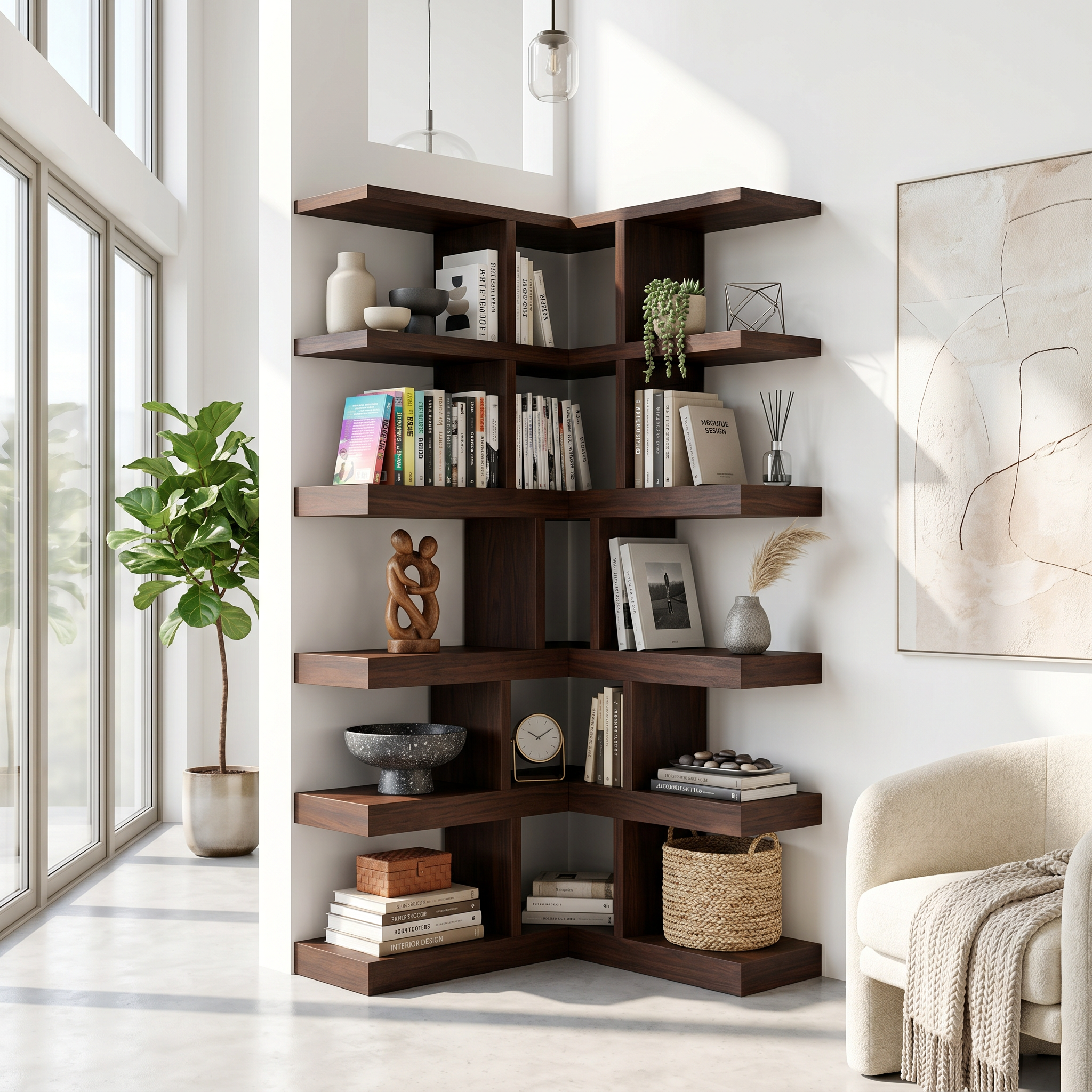 Contemporary Corner Bookcase For Modern Living Room SILDTTNBS055