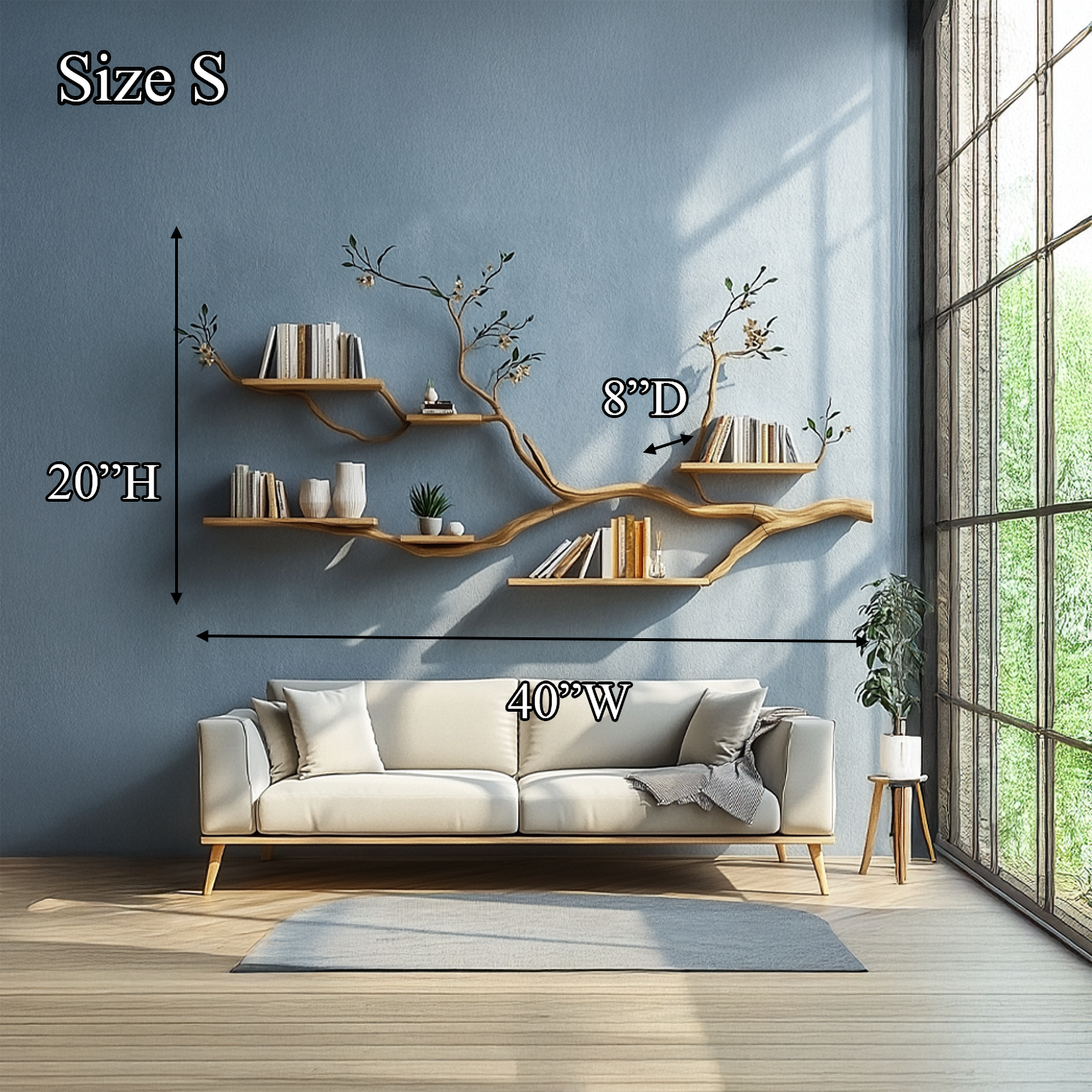 Rustic Tree Wall Display Shelf Natural Cozy Home SINLSATBS073