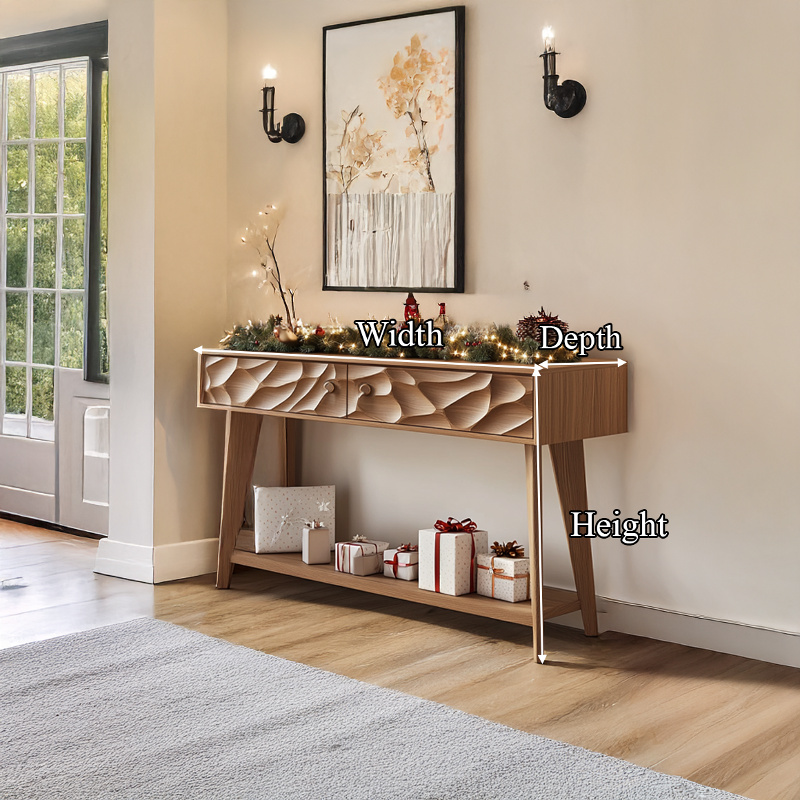 Mid Century Carved  Console Table Holiday Decor Living Room SINLSACS336