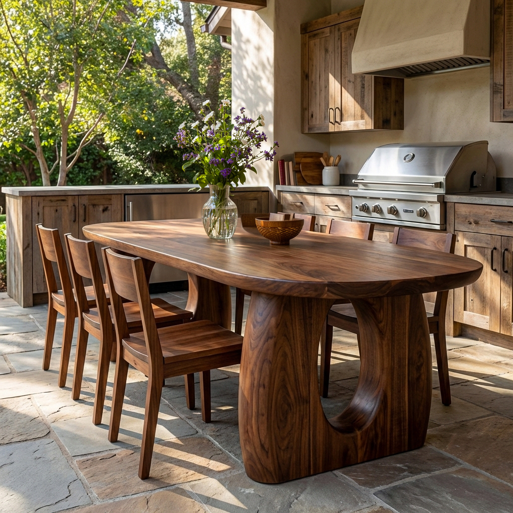 Mid Century Wooden Dining Table With Sculptural Form For Home RTTHTTDN043