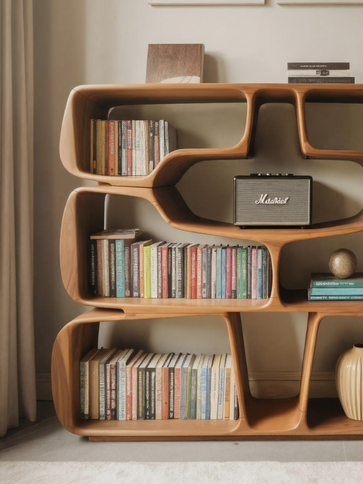 Modern Sculptural Bookshelf With Organic Curves For Living Room SITHHNBS042