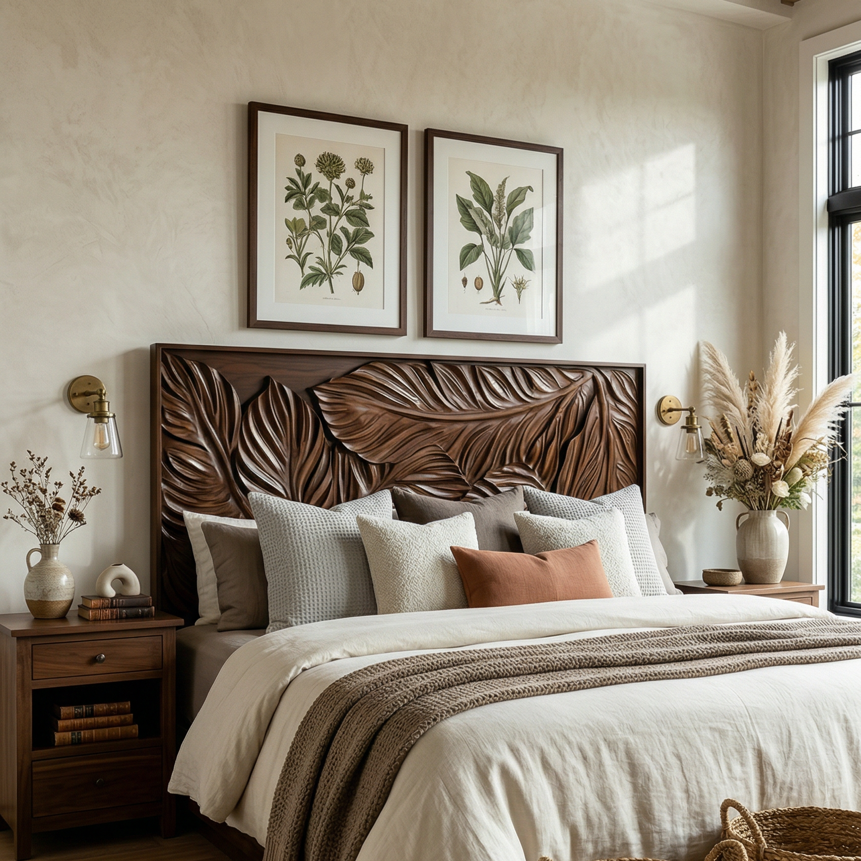 Coastal Botanical Wood Headboard For Organic Bedroom Decor SILDTTRHB007
