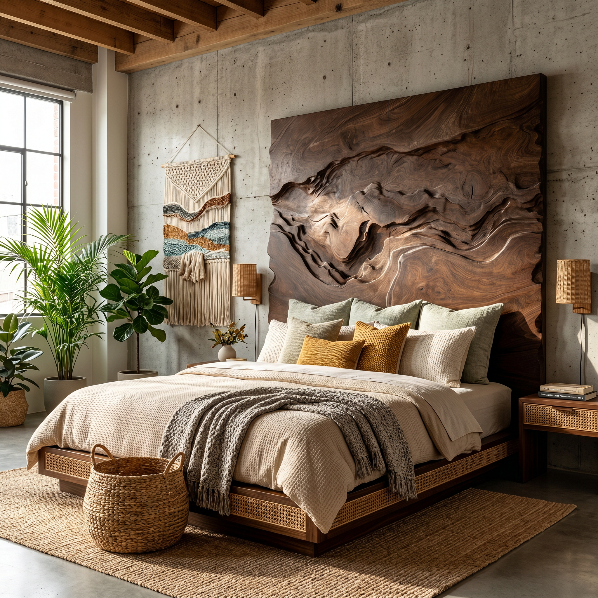 Organic Swirl Wood Headboard For Luxury Earth Tone Bedroom Decor SILDTTRHB011