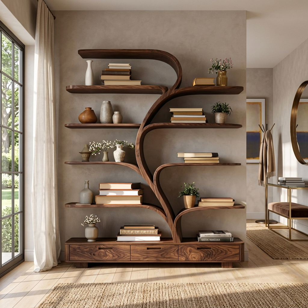 Organic Natural Wood Bookshelf Branch Shape For Home Decor RTTHTTBS120