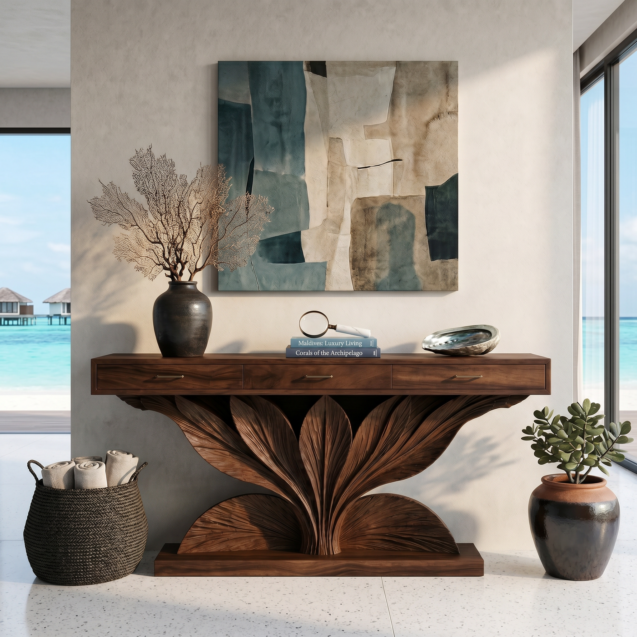 Coastal Leaf Base Console Table Luxury Entryway SILDTTRCS089