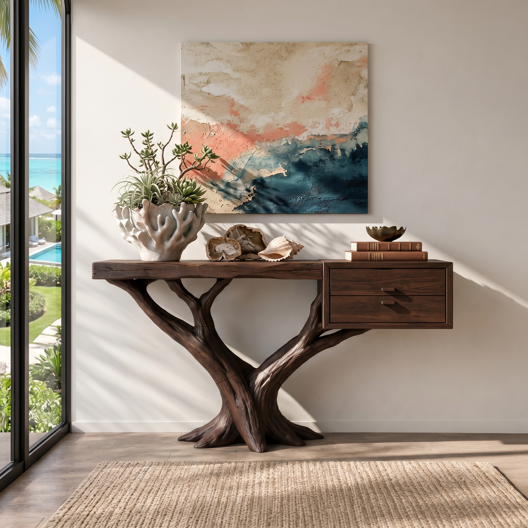 Contemporary Floating Tree Console Table Modern Hallway SILDTTRCS094