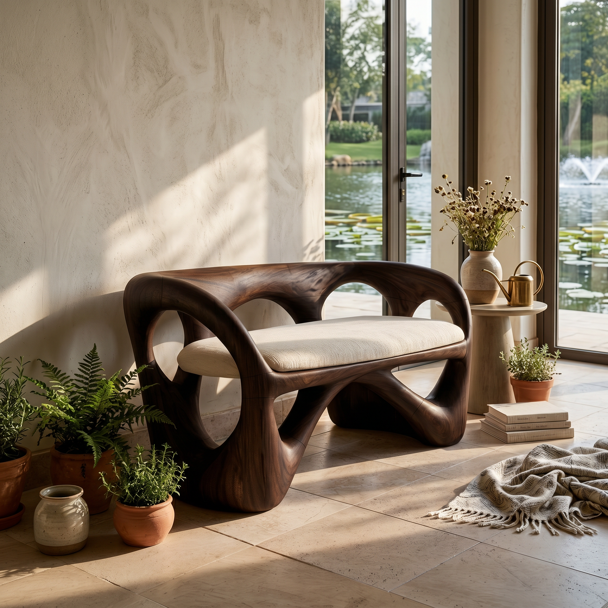 Organic Wooden Bench Contemporary Sunroom SILDTTRBEN080