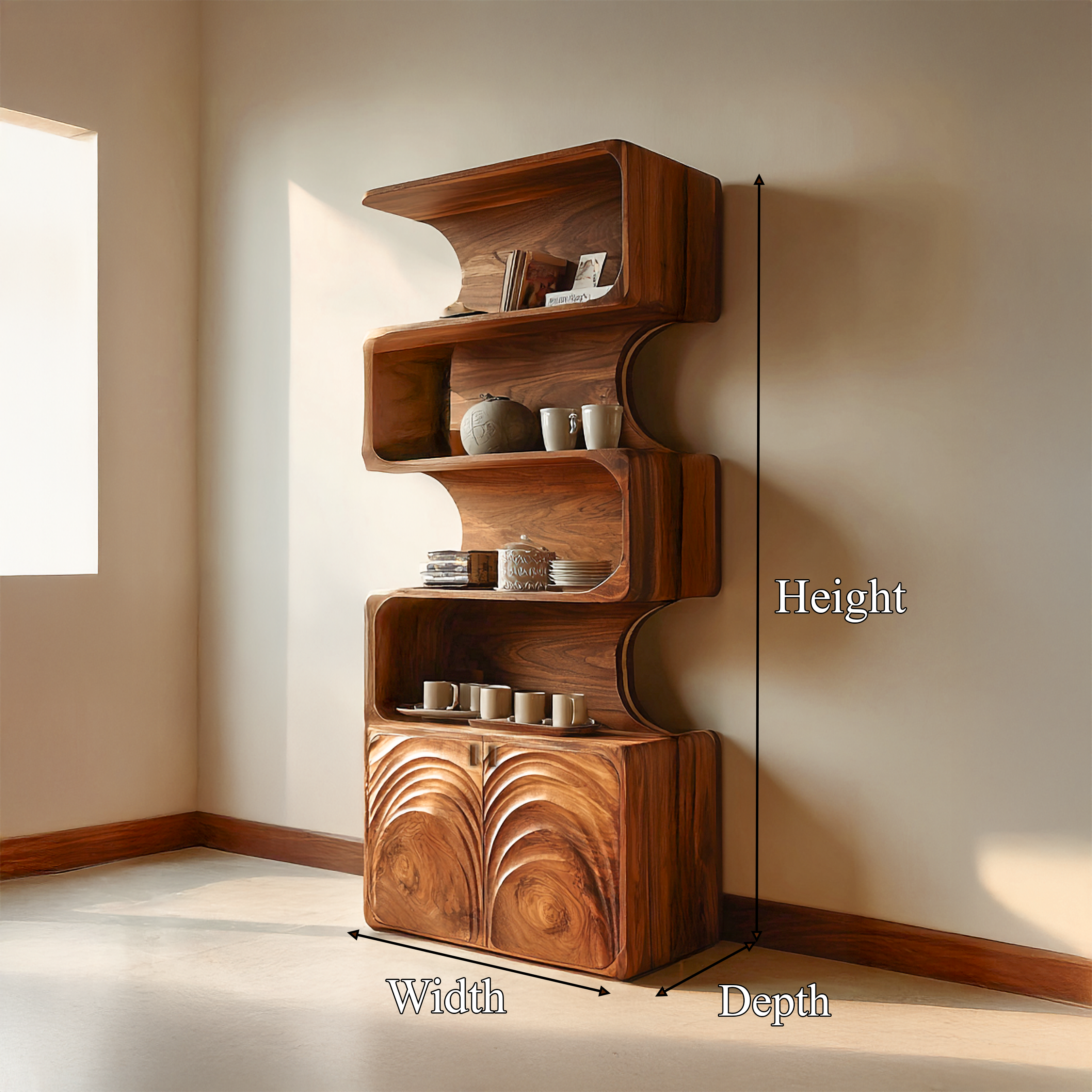 Organic Modern Storage Cabinet And Shelves For Living Room SINLSASC442