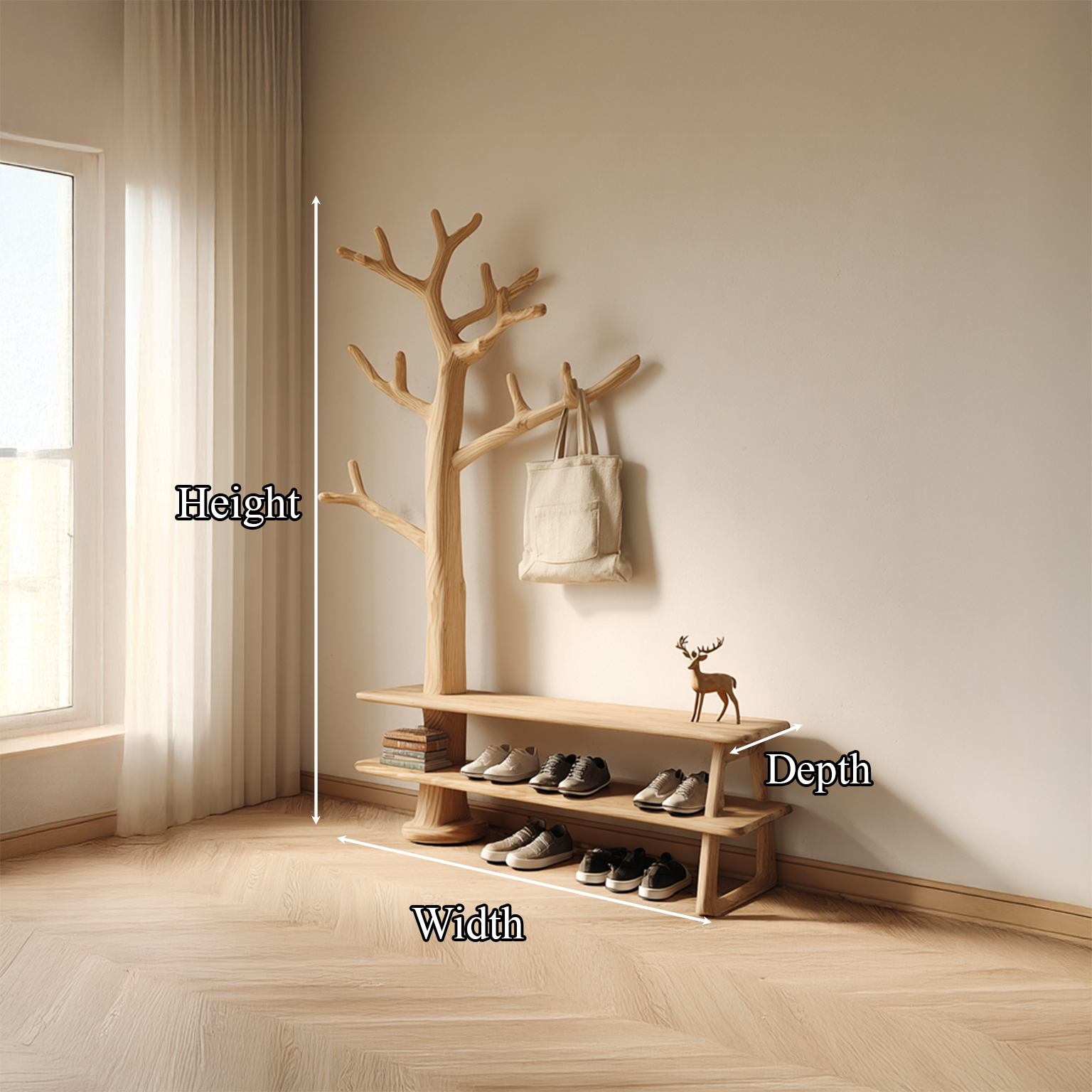 Rustic Tree Coat Rack Shoe Bench Entryway Halway SINLSATCR015