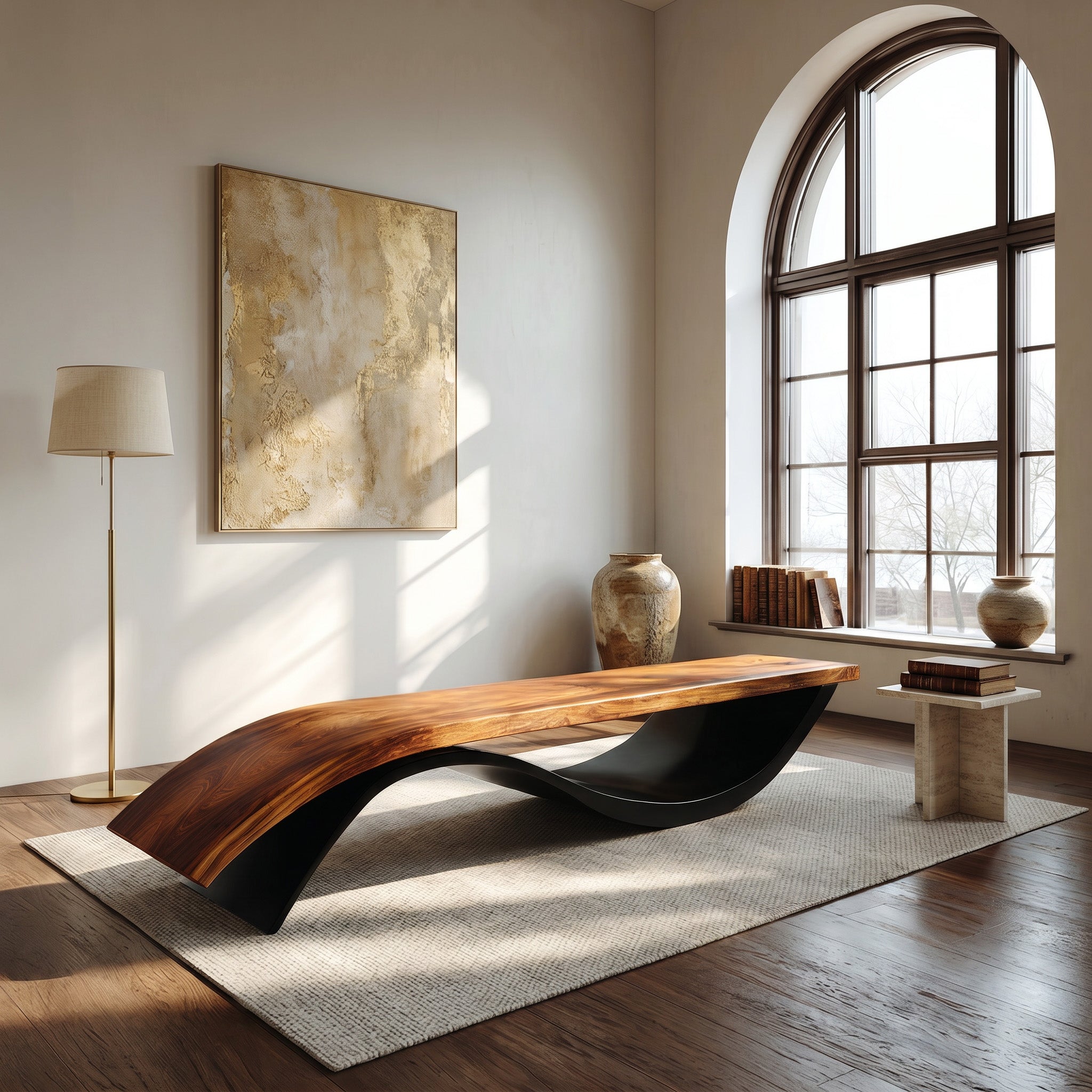 Handcrafted Wooden Bench With Unique Undulating Form For Living Room RTTHHNCHR160