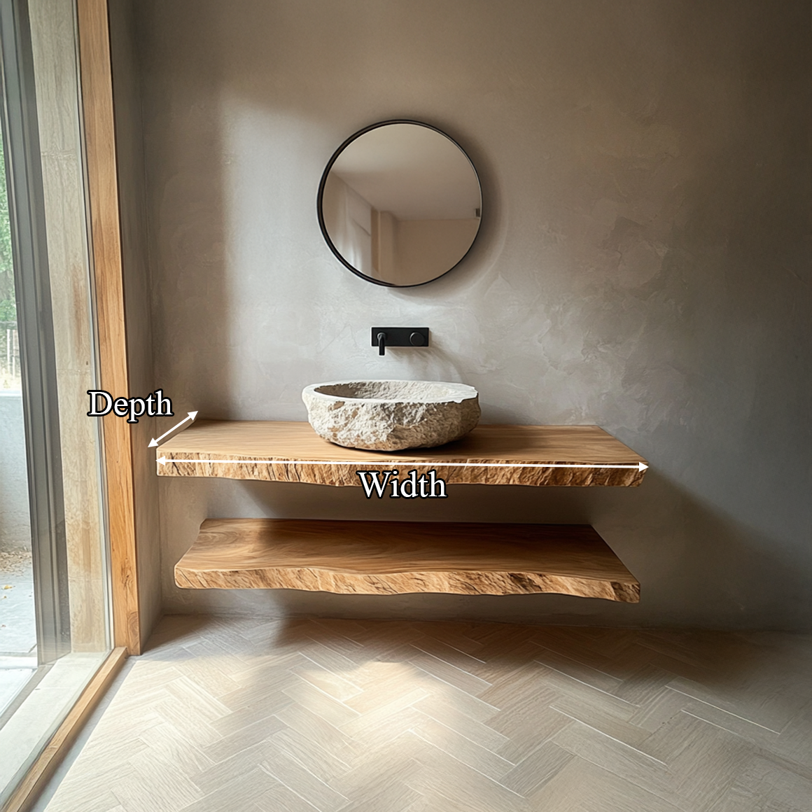 Midcentury Floating Shelf Double Vanity Powder Room SINLSABRV175