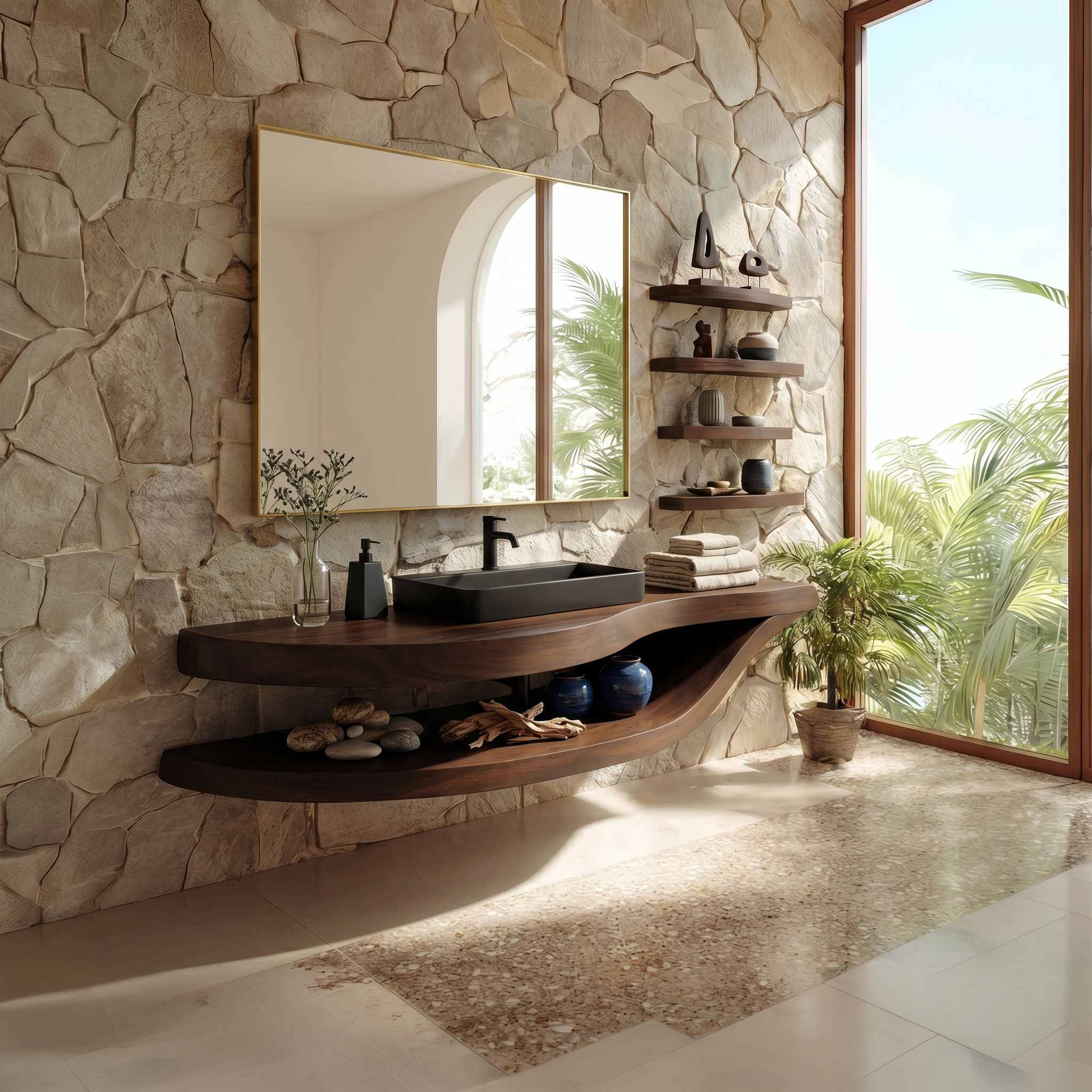 Luxury Open Shelf Vanity Cabinet Resort Suite SILDTTRBRV181