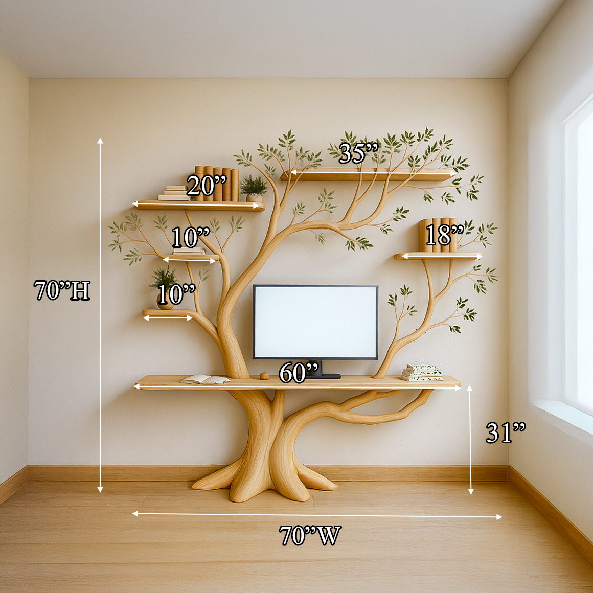Midcentury Tree Bookshelf Desk Living Bedroom SINLSATB267