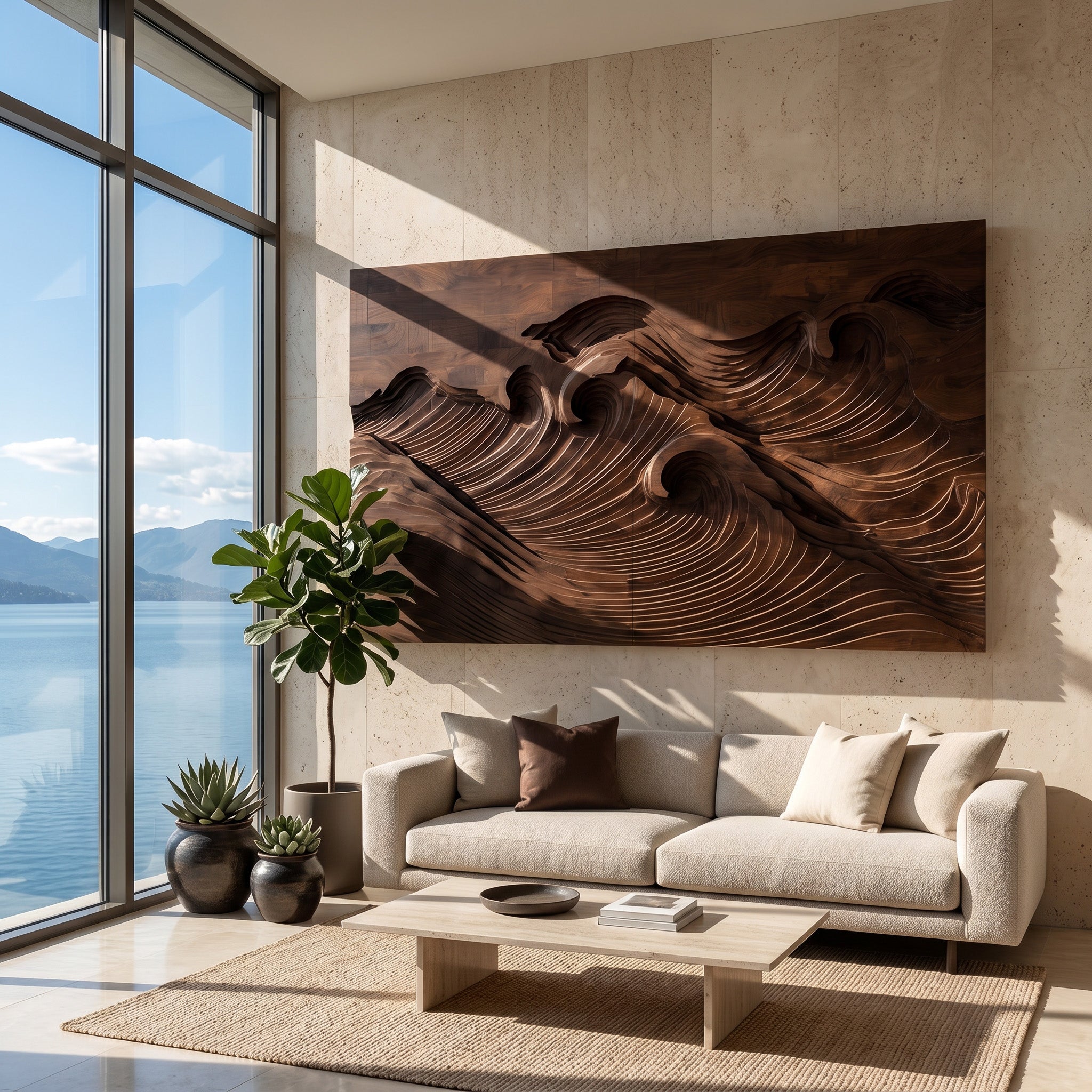 Quiet Luxury Ocean Wave Wood Wall Art For Living Room RTTHHNWA208