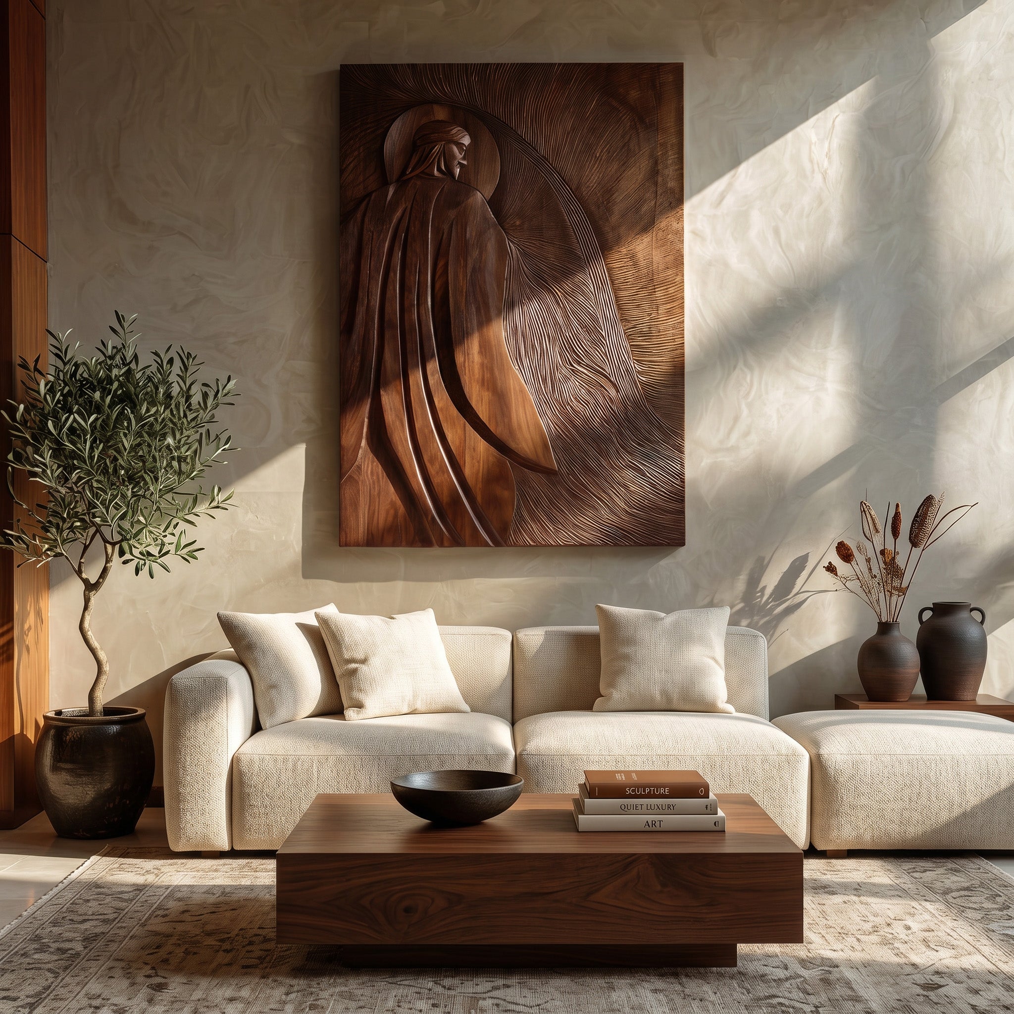 Contemporary Wooden Wall Art With Carved Figure For Living Room RTTHHNWA199