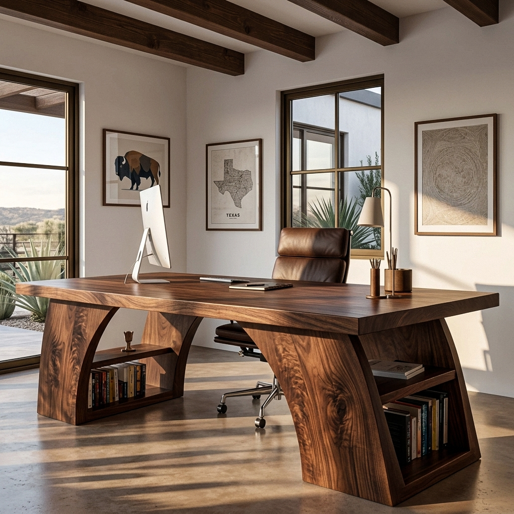 Contemporary Wooden Desk With Open Shelving For Home Office RTTHTTDE068