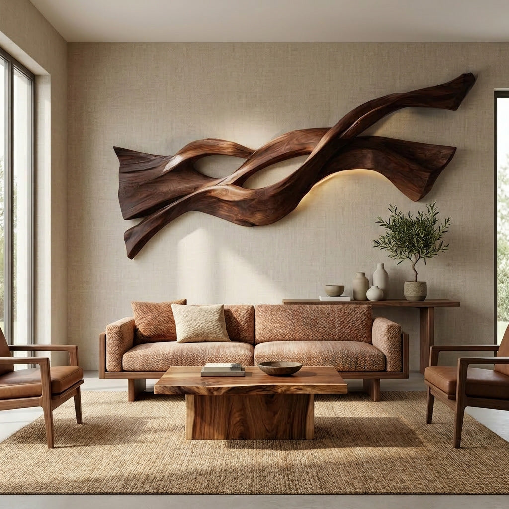 Contemporary Wood Wall Art Flowing Design For Living Room RTTHHNWA181