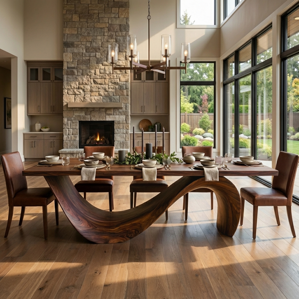 Modern Wooden Dining Table With Curved Base For Dining RTTHTTDN041
