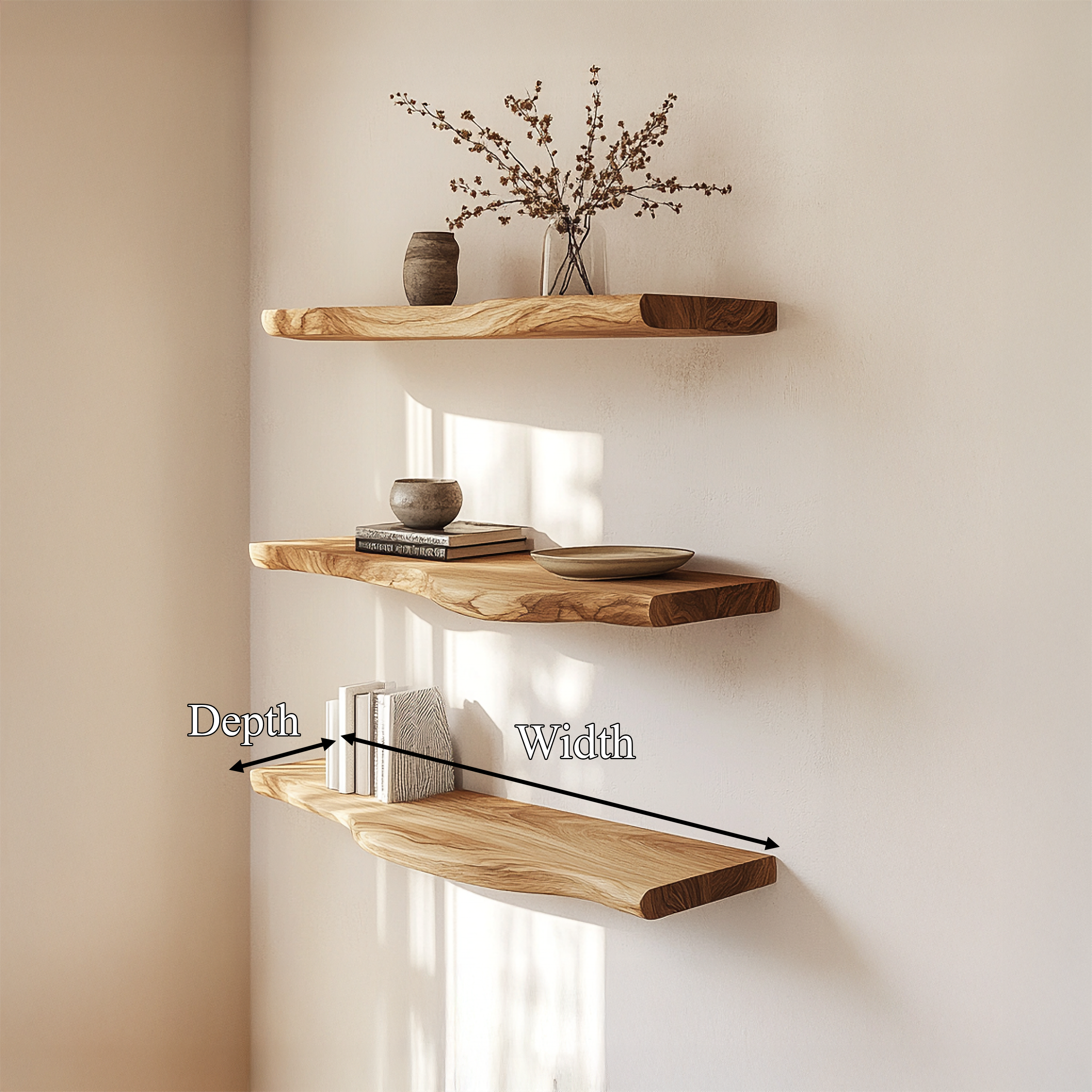 Rustic Sculptural Floating Shelf Solid Wood Living Room Interior Statement Design SINLSAFL422