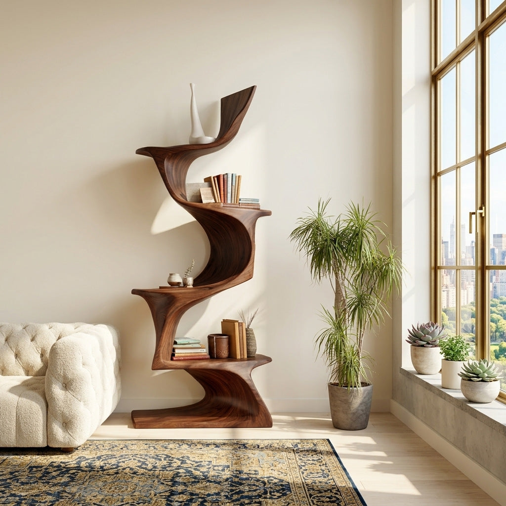Organic Modern Natural Wood Bookshelf For Home Decor Corner RTTHHNBS171