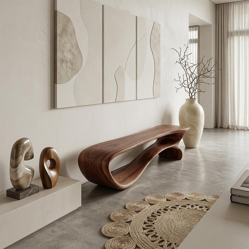 Minimalist Curved Natural Wood Bench For Living Room Decor RTTHHNCHR142