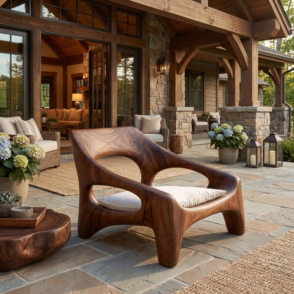 Contemporary Sculptural Wooden Chair For Outdoor Porch RTTHTTACC023