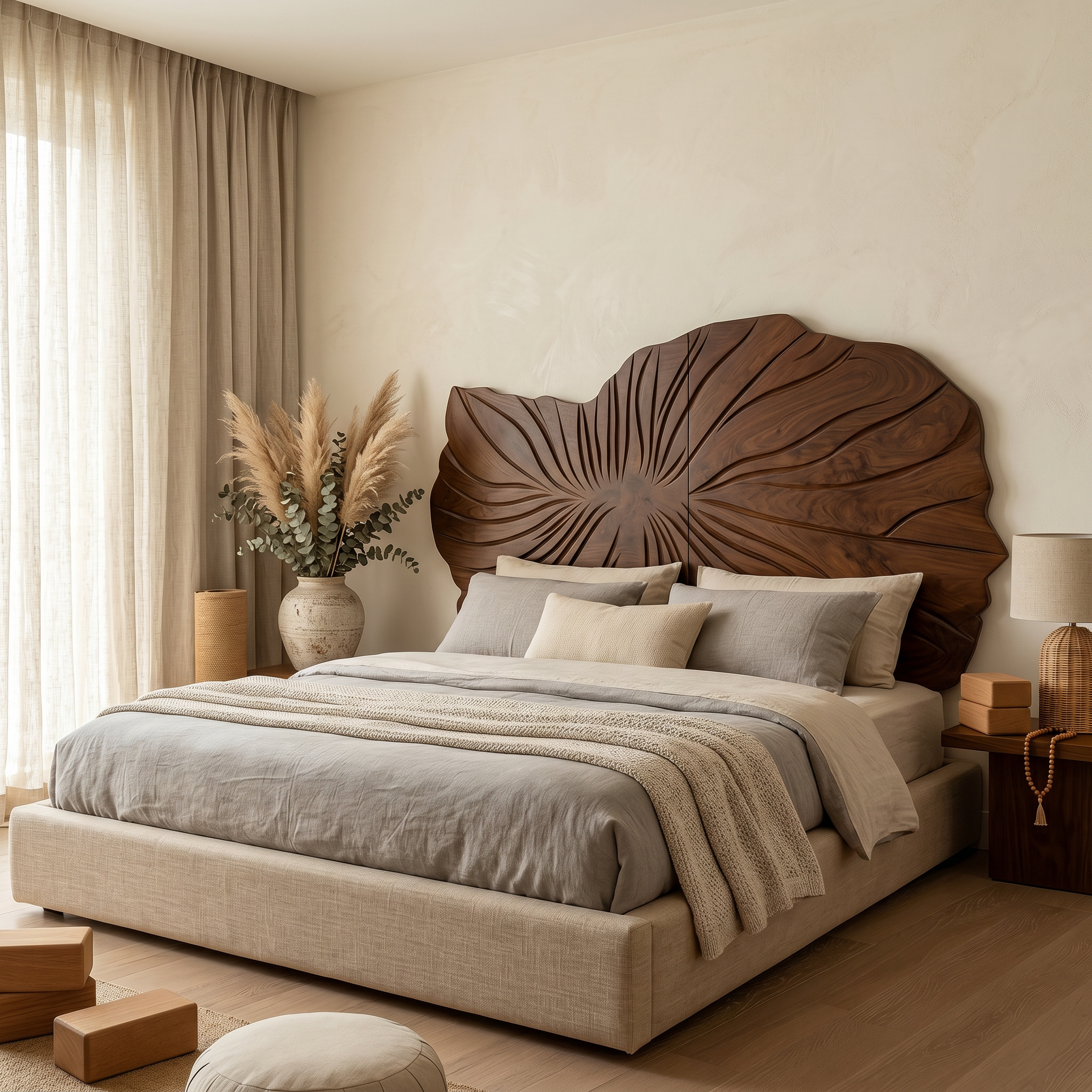Sculptural Leaf Wood Headboard For Contemporary Neutral Bedroom SILDTTRHB009