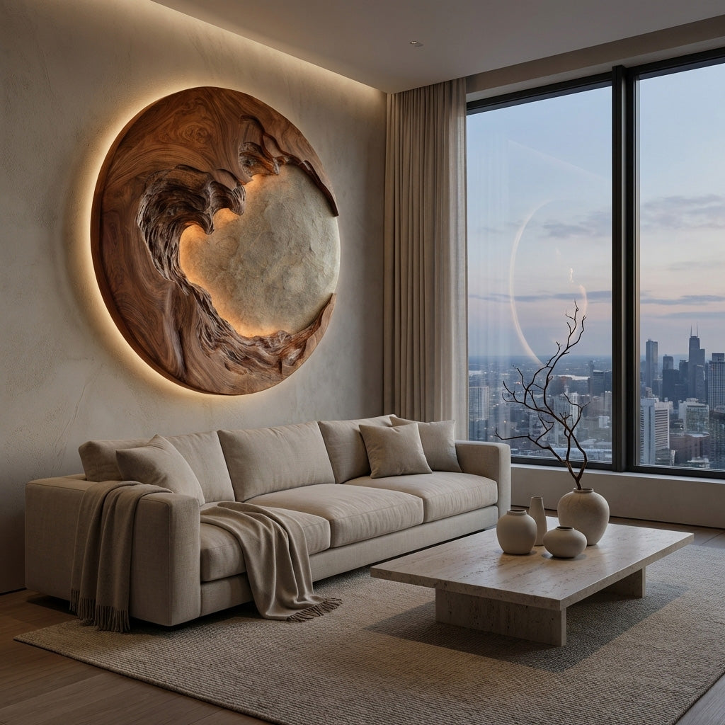 Organic Modern Round Wood Wall Art For Living Room RTTHHNWA168
