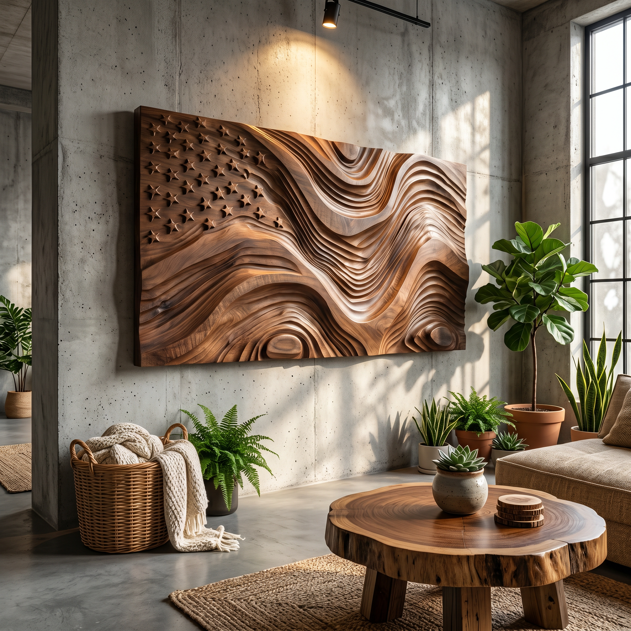 Rustic American Flag Wall Panel With Wave Relief For Living Room SILDTTRWA159