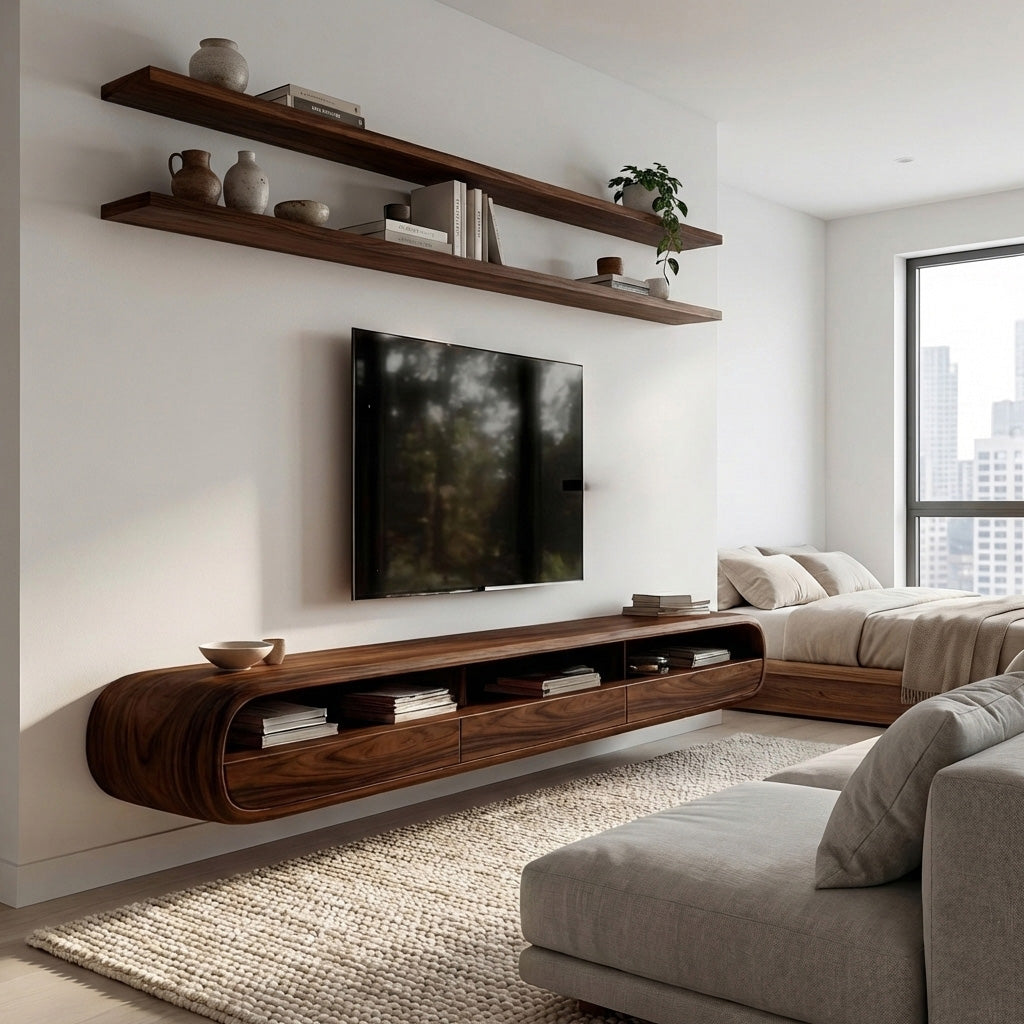 Modern Natural Wood Wall Mounted TV Cabinet For Living Room RTTHHNTVC092