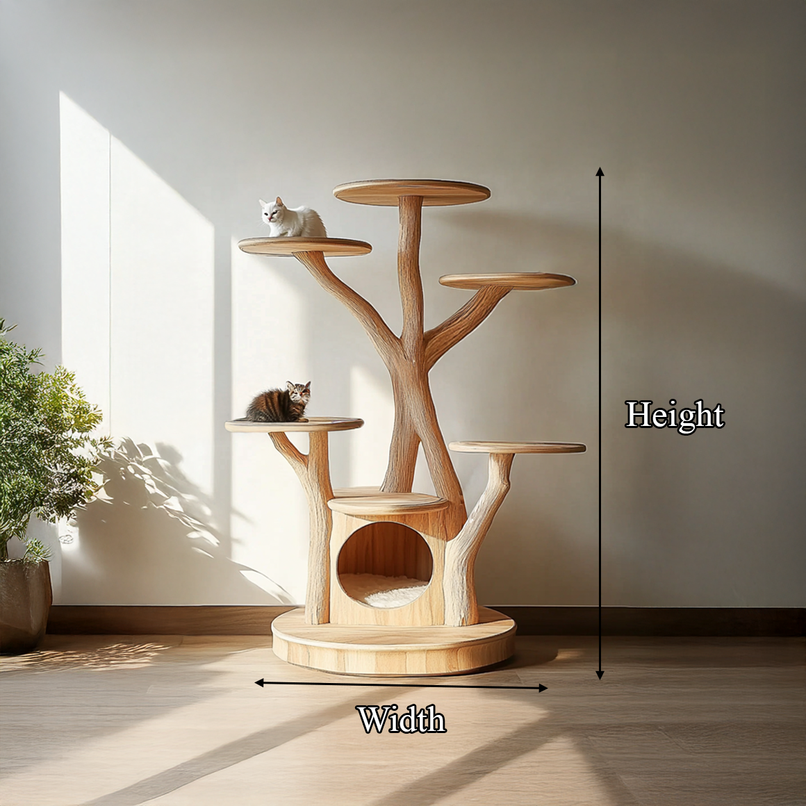 Rustic Wooden Cat Tree Living Room Pet Furniture With Cat House SINLSATT062